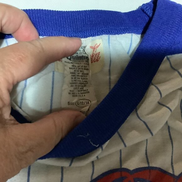 Vintage Coca Cola Ringer Baseball Striped T Shirt Size L 12-14 Blue/White USA - Picture 4 of 7